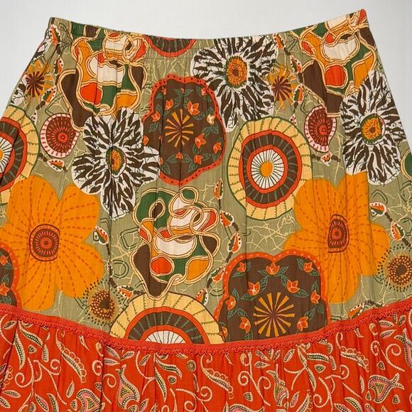 Coldwater Creek Boho Patchwork Floral Peasant Skirt PM Orange Tiered Y2K Midi - Picture 2 of 7